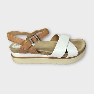 Josef Seibel Clea 10 Platform White Brown Leather Sandals Wedge Size‎ EU 39 US 8